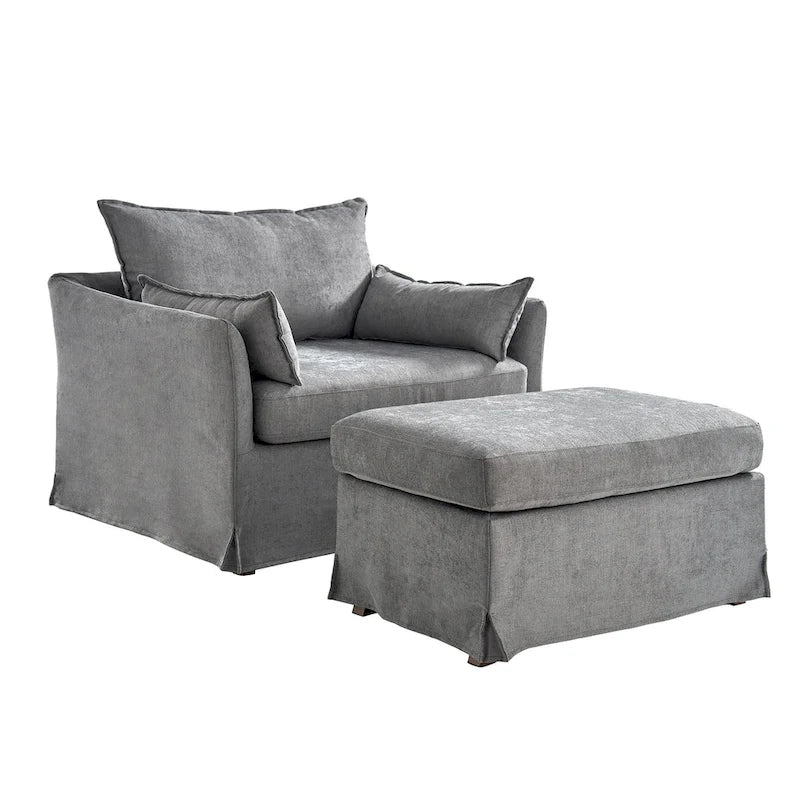 Sillón extragrande moderno Sophie con funda extraíble y otomana, con ruedas traseras bloqueables, de HULALA HOME