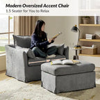 Sillón extragrande moderno Sophie con funda extraíble y otomana, con ruedas traseras bloqueables, de HULALA HOME