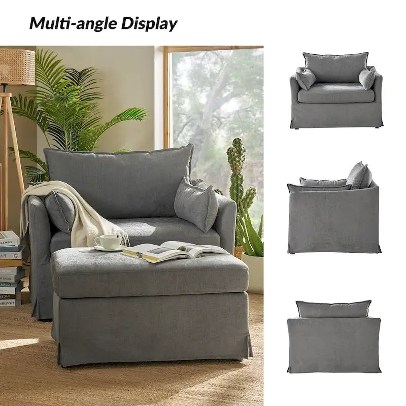 Sillón extragrande moderno Sophie con funda extraíble y otomana, con ruedas traseras bloqueables, de HULALA HOME