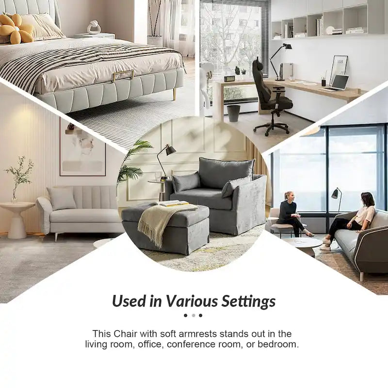 Sillón extragrande moderno Sophie con funda extraíble y otomana, con ruedas traseras bloqueables, de HULALA HOME