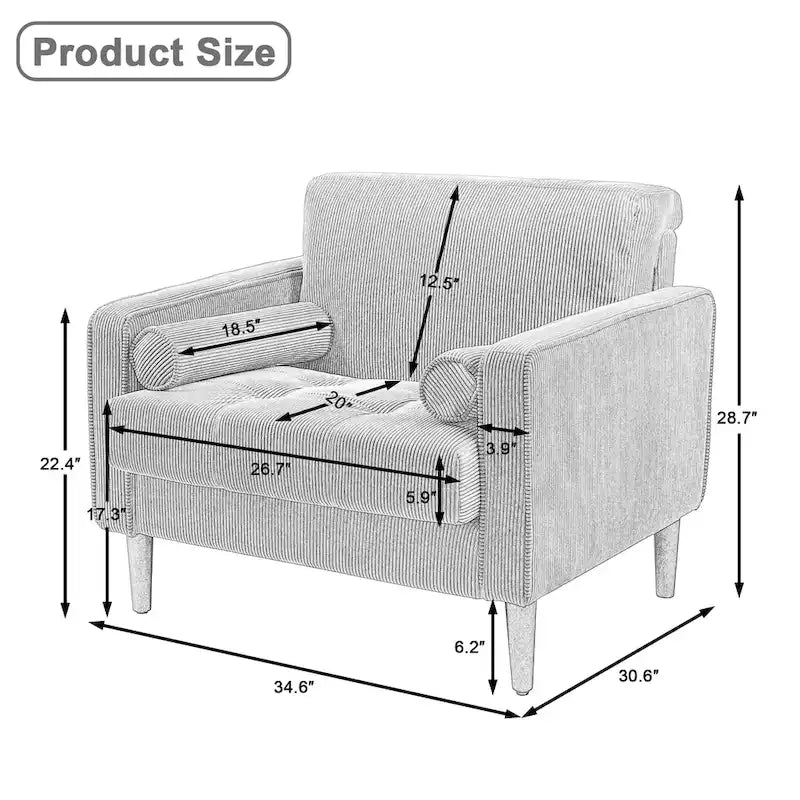 Aronas Modern Corduroy Wide Accent Chair with Pillows