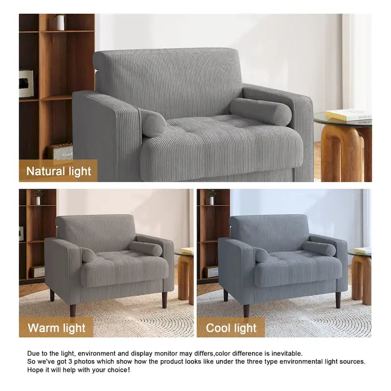 Aronas Modern Corduroy Wide Accent Chair with Pillows