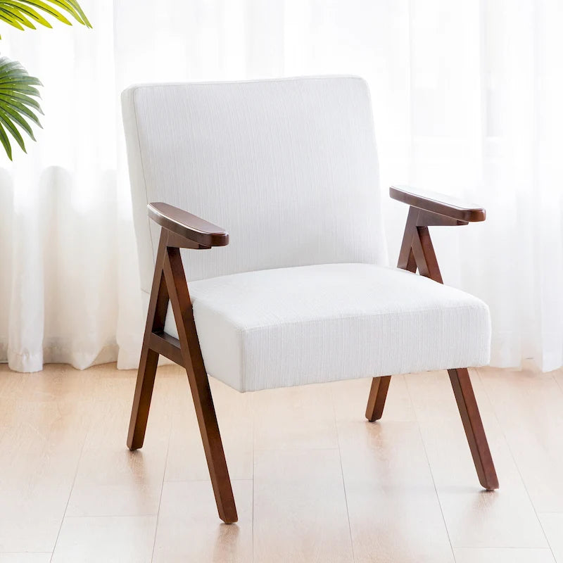 Sillón moderno de mediados de siglo HUIMO, tapizado en gris/azul/blanco, para sala de estar o dormitorio
