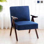 HUIMO moderne mid-century-armstoel, grijs/blauw/wit, beklede fauteuil voor woonkamer en slaapkamer