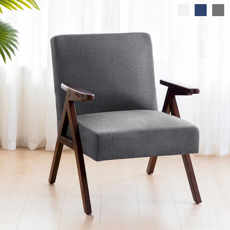 HUIMO moderne mid-century-armstoel, grijs/blauw/wit, beklede fauteuil voor woonkamer en slaapkamer