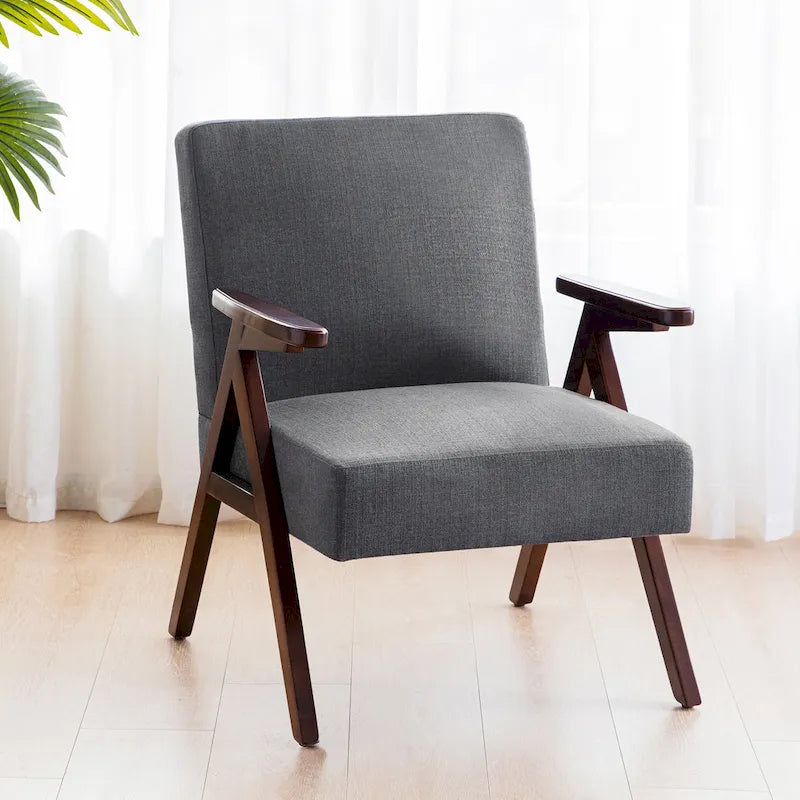 HUIMO moderne mid-century-armstoel, grijs/blauw/wit, beklede fauteuil voor woonkamer en slaapkamer
