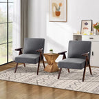 HUIMO moderne mid-century-armstoel, grijs/blauw/wit, beklede fauteuil voor woonkamer en slaapkamer