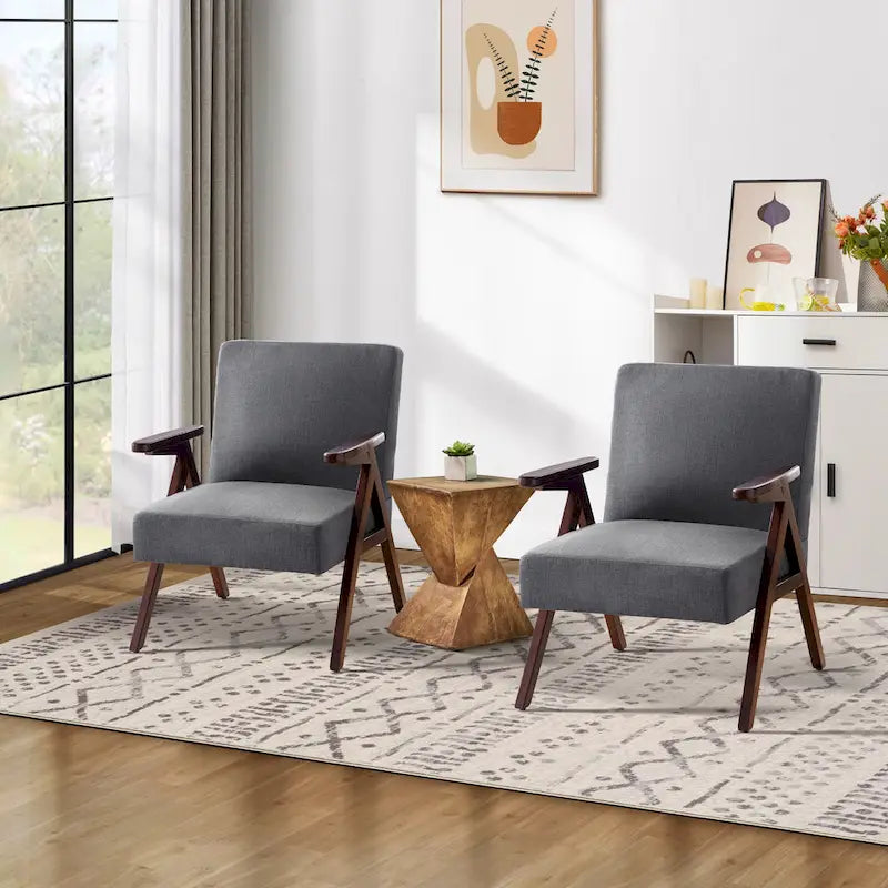 HUIMO moderne mid-century-armstoel, grijs/blauw/wit, beklede fauteuil voor woonkamer en slaapkamer