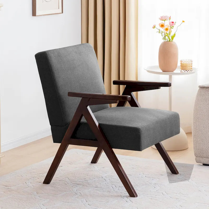 HUIMO moderne mid-century-armstoel, grijs/blauw/wit, beklede fauteuil voor woonkamer en slaapkamer