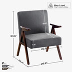 HUIMO moderne mid-century-armstoel, grijs/blauw/wit, beklede fauteuil voor woonkamer en slaapkamer