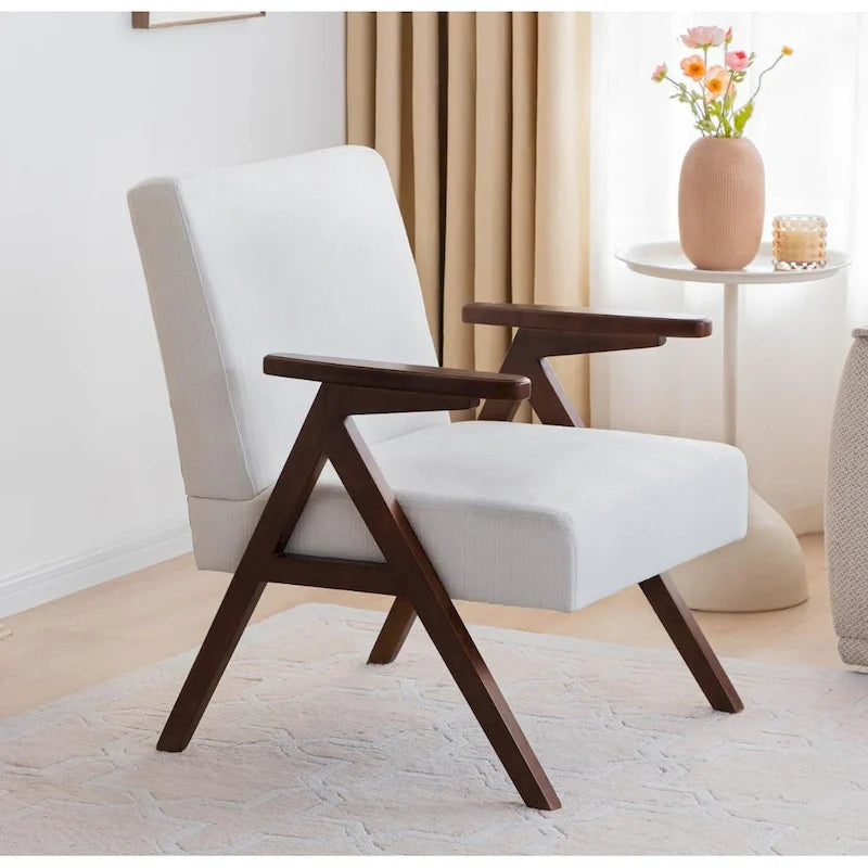 HUIMO moderne mid-century-armstoel, grijs/blauw/wit, beklede fauteuil voor woonkamer en slaapkamer