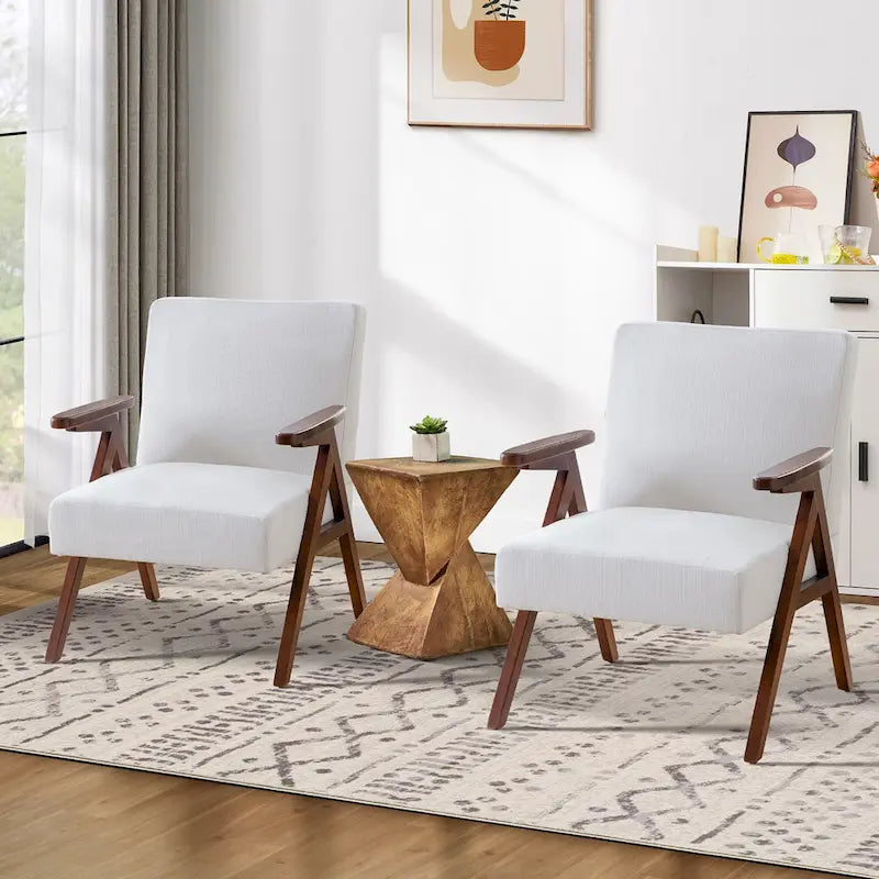 HUIMO moderne mid-century-armstoel, grijs/blauw/wit, beklede fauteuil voor woonkamer en slaapkamer