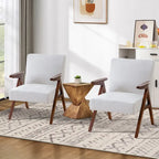 HUIMO moderne mid-century-armstoel, grijs/blauw/wit, beklede fauteuil voor woonkamer en slaapkamer