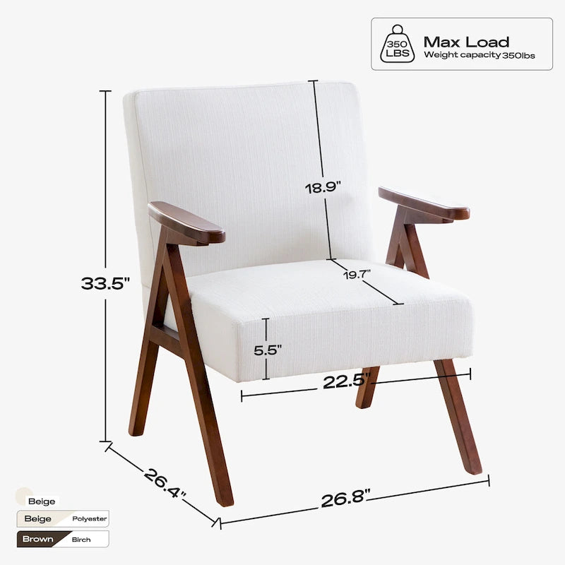 HUIMO moderne mid-century-armstoel, grijs/blauw/wit, beklede fauteuil voor woonkamer en slaapkamer
