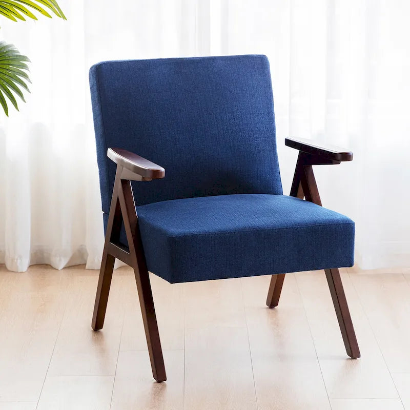 HUIMO moderne mid-century-armstoel, grijs/blauw/wit, beklede fauteuil voor woonkamer en slaapkamer