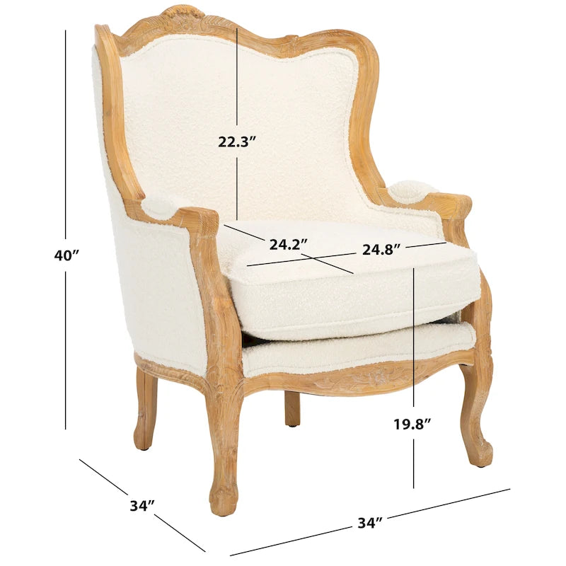 Sillón con respaldo de alas SAFAVIEH Couture Kali de lino natural color roble - 34Wx34Dx40H