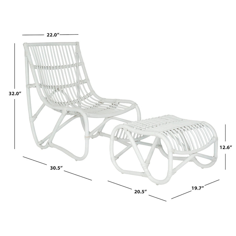 SAFAVIEH Jacquelynn White Wicker Chair And Ottoman Set - 22 x 30.5 x 32 - 22Wx30Dx31H