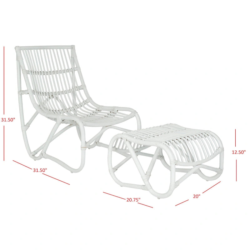 SAFAVIEH Jacquelynn Set aus weißem Korbstuhl und Hocker – 22 x 30.5 x 32 – 22 B x 30 T x 31 H