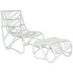 SAFAVIEH Jacquelynn Set aus weißem Korbstuhl und Hocker – 22 x 30.5 x 32 – 22 B x 30 T x 31 H