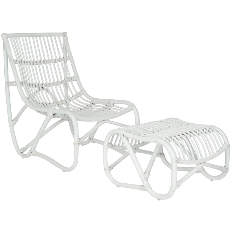 SAFAVIEH Jacquelynn Set aus weißem Korbstuhl und Hocker – 22 x 30.5 x 32 – 22 B x 30 T x 31 H