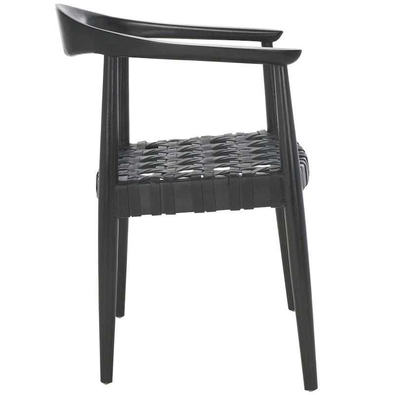 SAFAVIEH Birtie Woven Leather & Solid Wood Accent Chair (Fully Assembled) - W25 x D22 x H22 - 25Wx22Dx22H