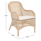 SAFAVIEH Rosalia Coastal Rattan Accent Chair with Cushion - 23.4 W x 24.8 L x 32.7 H - 23Wx25Dx33H