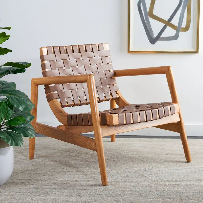 SAFAVIEH Vena Leather Woven Accent Chair - 30 W x 28 D x 28 H - 30Wx28Dx28H