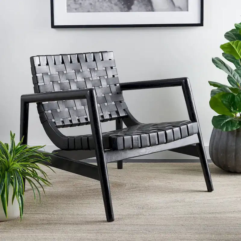 SAFAVIEH Vena Leather Woven Accent Chair - 30 W x 28 D x 28 H - 30Wx28Dx28H