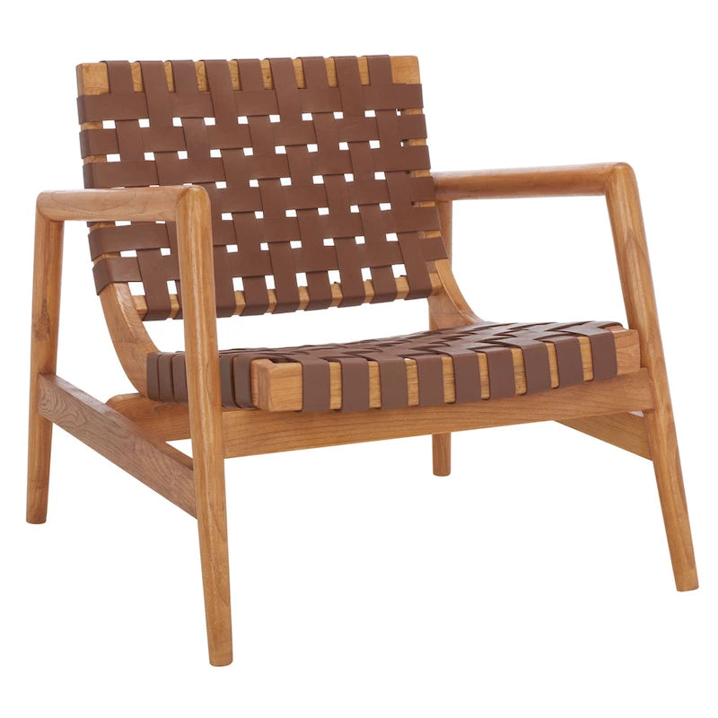 SAFAVIEH Vena Leather Woven Accent Chair - 30 W x 28 D x 28 H - 30Wx28Dx28H