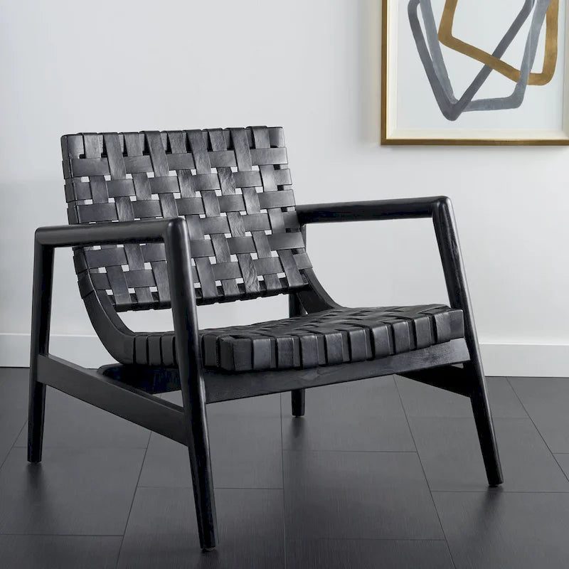 SAFAVIEH Vena Leather Woven Accent Chair - 30 W x 28 D x 28 H - 30Wx28Dx28H