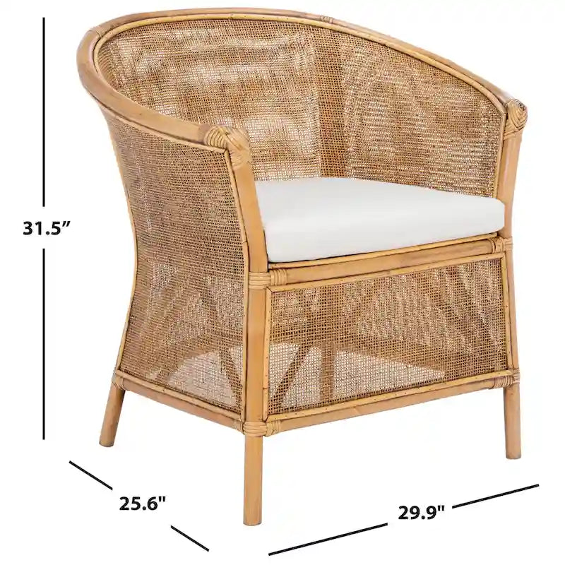 SAFAVIEH Adline Rattan Honey Brown Accent Chair with Cushion - 29.9 W x 25.6 L x 31.5 H - 30Wx26Dx32H