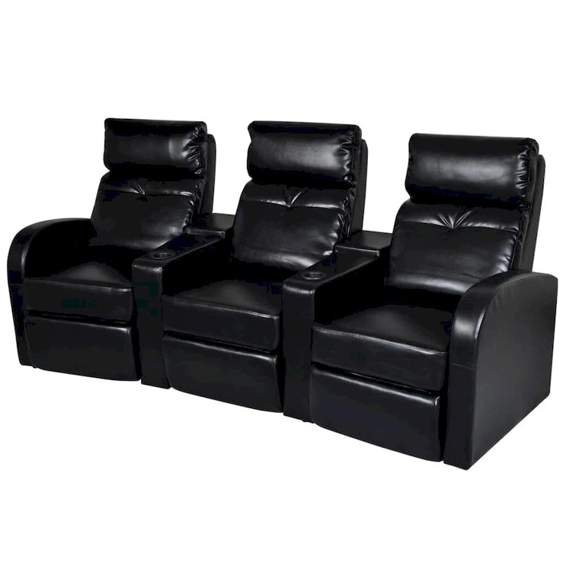 vidaXL 3-Seater Home Theater Recliner Sofa Black Faux Leather - 89.4 x 33.5 x 40.6
