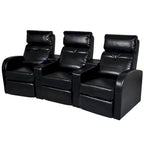 vidaXL 3-Seater Home Theater Recliner Sofa Black Faux Leather - 89.4 x 33.5 x 40.6