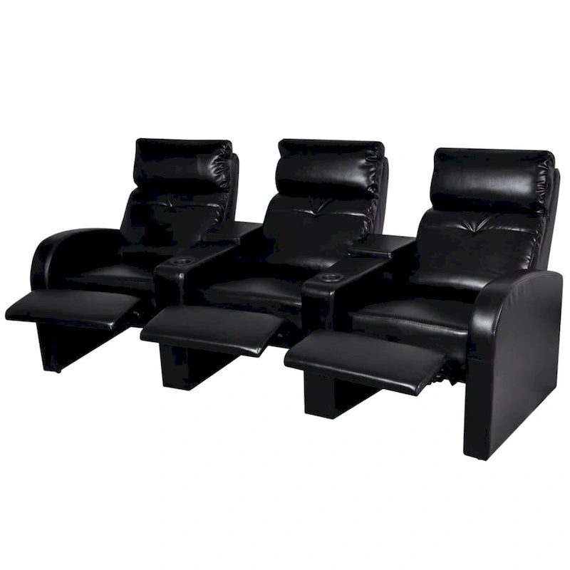 vidaXL 3-osobowa rozkładana sofa do kina domowego, czarna, ze sztucznej skóry — 89.4 x 33.5 x 40.6