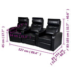 vidaXL 3-osobowa rozkładana sofa do kina domowego, czarna, ze sztucznej skóry — 89.4 x 33.5 x 40.6