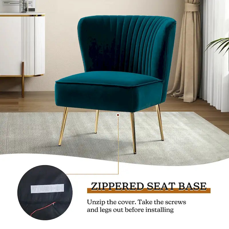 Armloser Monica-Comfy-Akzentsessel für das Wohnzimmer mit gesteppter Rückenlehne und Metallbeinen von HULALA HOME