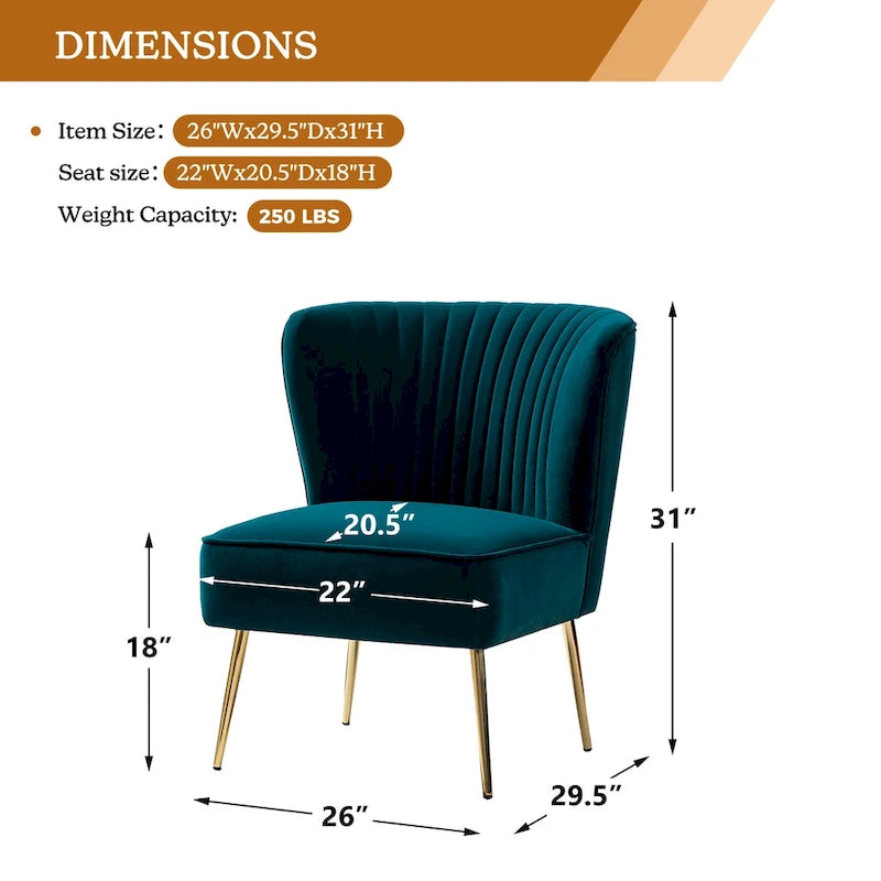 Armloser Monica-Comfy-Akzentsessel für das Wohnzimmer mit gesteppter Rückenlehne und Metallbeinen von HULALA HOME