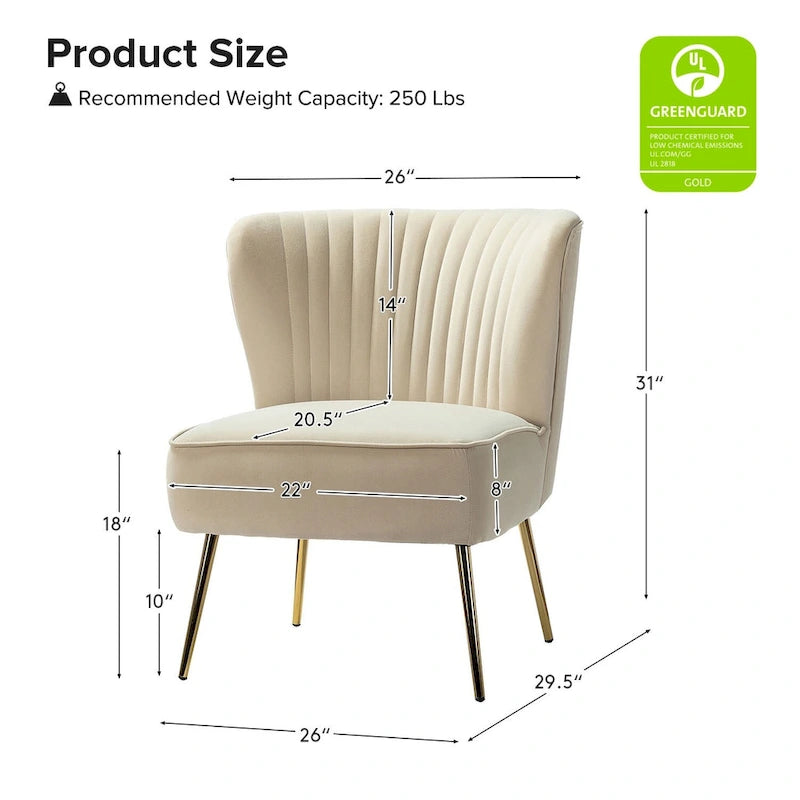 Armloser Monica-Comfy-Akzentsessel für das Wohnzimmer mit gesteppter Rückenlehne und Metallbeinen von HULALA HOME