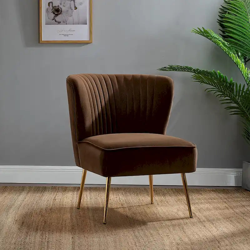 Armloser Monica-Comfy-Akzentsessel für das Wohnzimmer mit gesteppter Rückenlehne und Metallbeinen von HULALA HOME