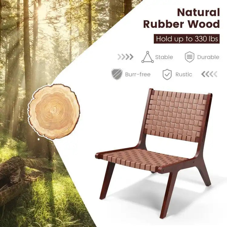 Akzentsessel aus gewebtem Leder mit Holzrahmen