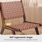 Costway Woven Leather Accent Chair Mid Century Rubber Wood Armless
