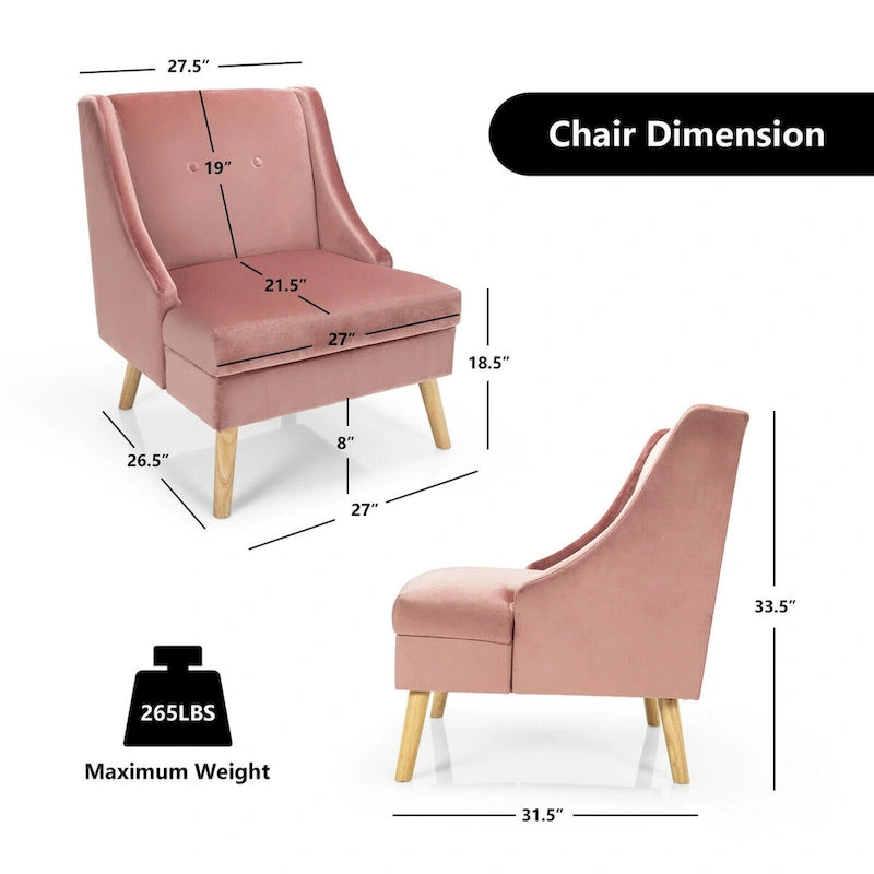 Gymax Swoop Arm Accent Chair Velvet Upholstered Armchair w/ Rubber - See Details
