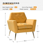 Fauteuil Lilia contemporain en velours rembourré avec dossier capitonné et pieds en métal doré, par HULALA HOME
