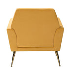 Fauteuil Lilia contemporain en velours rembourré avec dossier capitonné et pieds en métal doré, par HULALA HOME