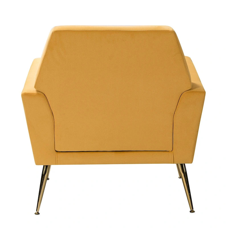 Fauteuil Lilia contemporain en velours rembourré avec dossier capitonné et pieds en métal doré, par HULALA HOME