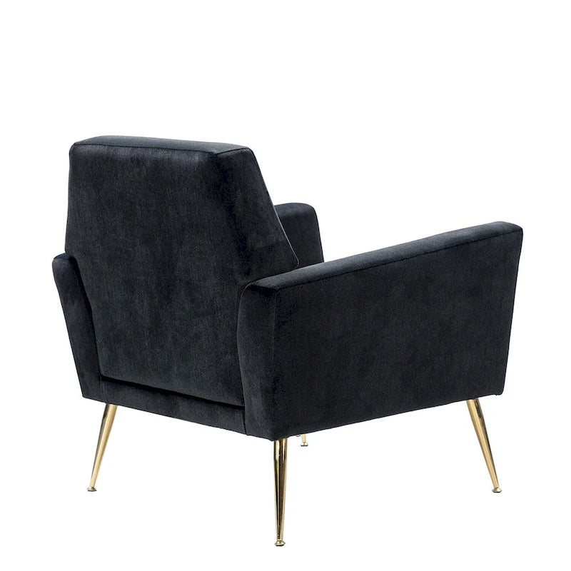 Fauteuil Lilia contemporain en velours rembourré avec dossier capitonné et pieds en métal doré, par HULALA HOME