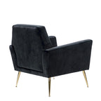 Fauteuil Lilia contemporain en velours rembourré avec dossier capitonné et pieds en métal doré, par HULALA HOME