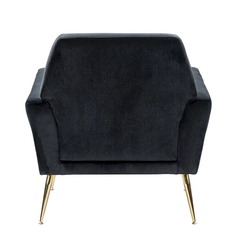 Fauteuil Lilia contemporain en velours rembourré avec dossier capitonné et pieds en métal doré, par HULALA HOME