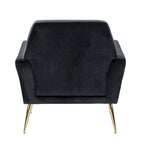 Fauteuil Lilia contemporain en velours rembourré avec dossier capitonné et pieds en métal doré, par HULALA HOME