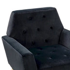 Fauteuil Lilia contemporain en velours rembourré avec dossier capitonné et pieds en métal doré, par HULALA HOME